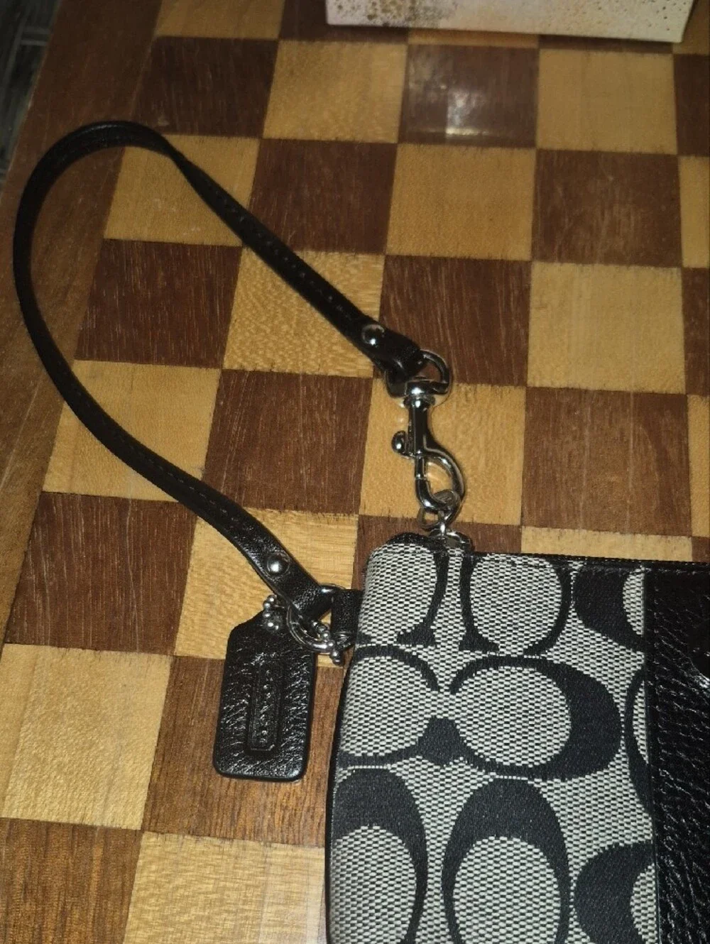 Coach Black and Gray Signature Jacquard Wristlet